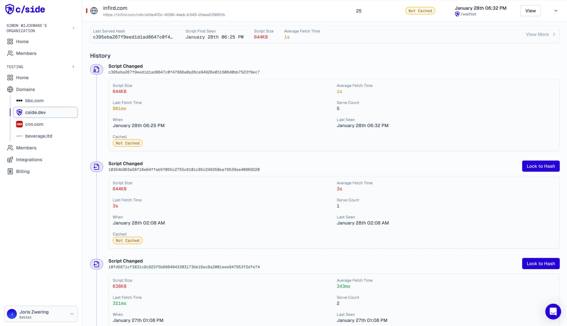 Script overview on a domain