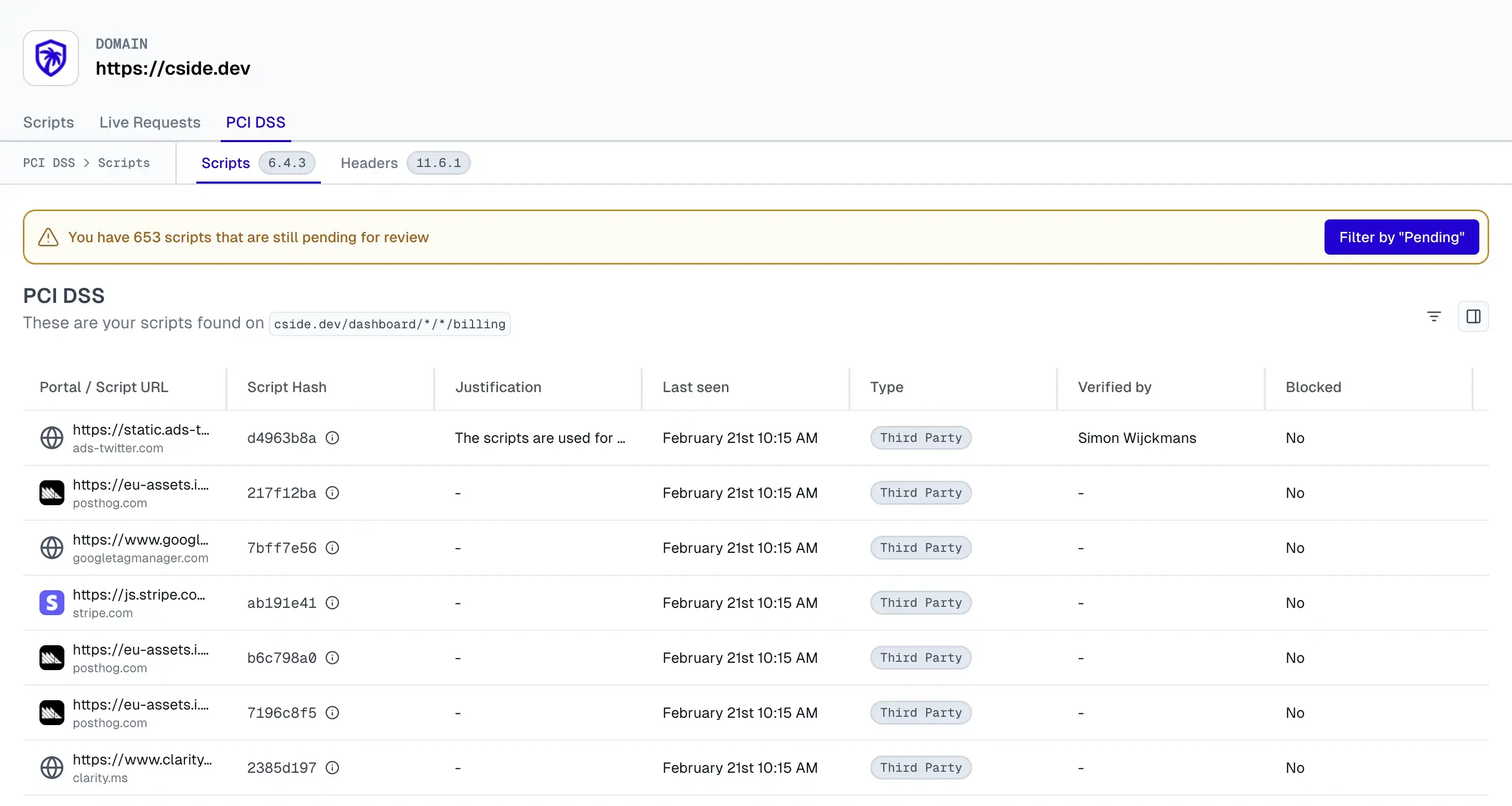 Script analysis on a domain